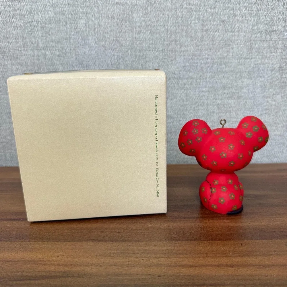 Vintage 1978 Hallmark Tree-Trimmer Collection‎ Red Floral Mouse Ornament Boxed